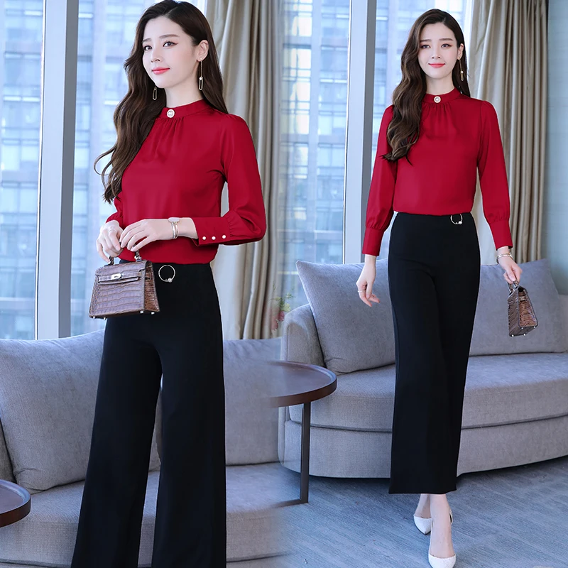 2019 Autumn new shirt wide-legged pants two-piece leisure Korean fashion suit women clothing set vestido chiffon suit spring
2019 Autumn new shirt wide-legged pants two-piece leisure Korean fashion suit women clothing set vestido chiffon suit spring