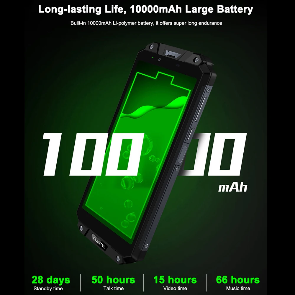 Смартфон OUKITEL WP2 IP68 10000 мАч 6 0 "Android 8 MT6750T 4 Гб + 64 16.0MP 2.0MP задняя камера s 8.0MP