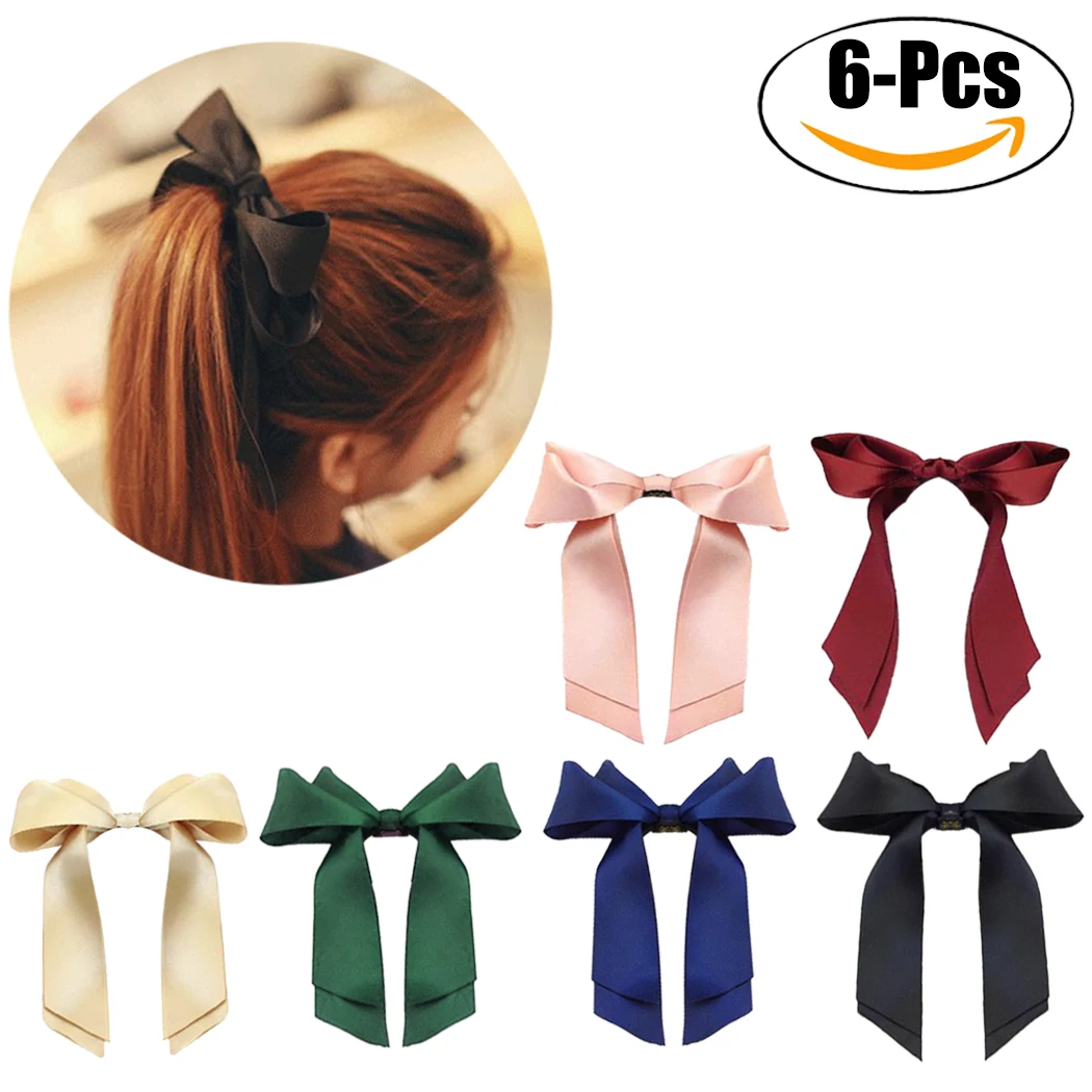 

6pcs Women Rubber Bands Tiara Satin Ribbon Bow Hair Band Rope Scrunchie Ponytail Holder Gum for Hair Accessories Elastic