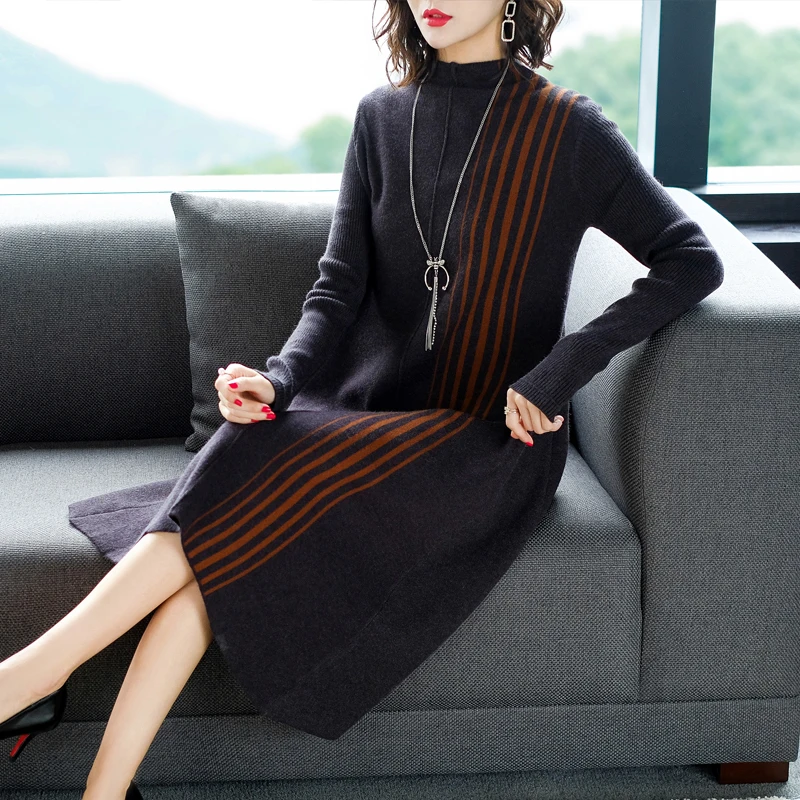 outfit new long-sleeve loose casual women wool knitting dress pullover O neck sweater stripe print plus size big lady vestido
outfit new long-sleeve loose casual women wool knitting dress pullover O neck sweater stripe print plus size big lady vestido