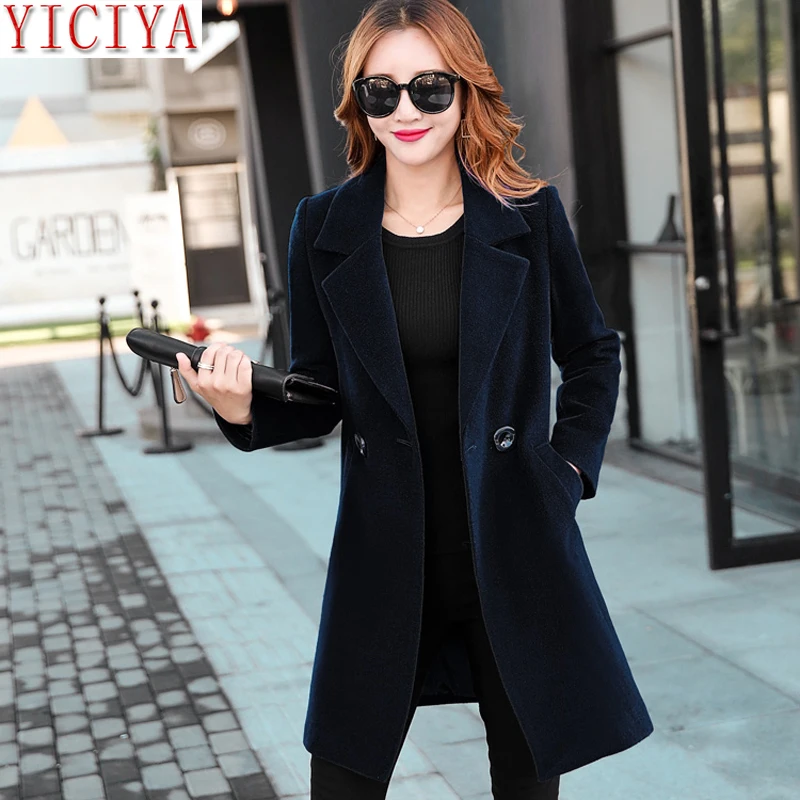 2020 Autumn Winter Jacket Women Cashmere Overcoat Wool Coat Plus Size Slim Warm Long Cotton Blend Clothes Outerwear Okd578 | Женская
