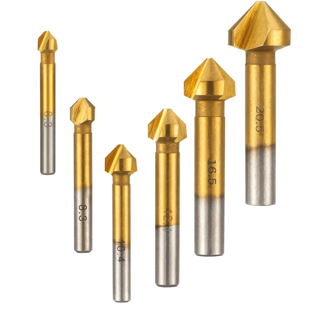 HLZS-6 pcs HSS Countersink Drill Bit Set 90 Degree 3 Flute Titanium Chamfer Cutter Mill Drill Bits
HLZS-6 pcs HSS Countersink Drill Bit Set 90 Degree 3 Flute Titanium Chamfer Cutter Mill Drill Bits