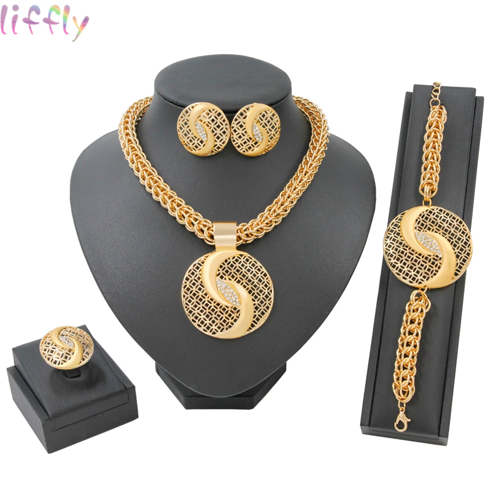 Gold Jewelry Sets Fashion Hot Sale Pendant Necklace Earring Ring Dubai Jewelry Sets for Women Bride Wedding Accessories
Gold Jewelry Sets Fashion Hot Sale Pendant Necklace Earring Ring Dubai Jewelry Sets for Women Bride Wedding Accessories