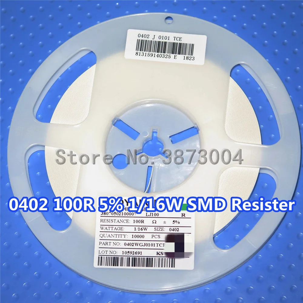 1 Reel 0402 100R 100 Ohm 5% 1/16W SMD resistance 10000PCS/Reel 
1 Reel 0402 100R 100 Ohm 5% 1/16W SMD resistance 10000PCS/Reel