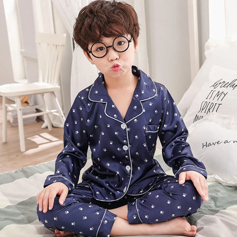 Детские толстовки для девочек и мальчиков сатиновая Пижама детей Ночная одежда