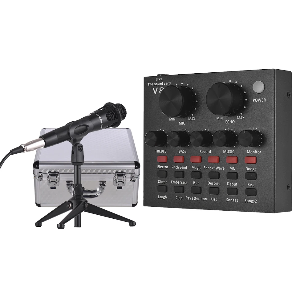 External Sound Card USB Audio Interface Wired Condenser Microphone Stand Monitor Earphone with Carry Case for Online Singing
External Sound Card USB Audio Interface Wired Condenser Microphone Stand Monitor Earphone with Carry Case for Online Singing