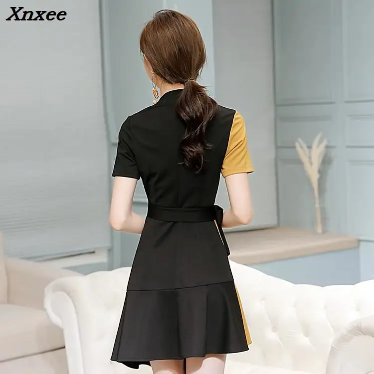 Summer dress v neck short sleeve black yellow patchwork office business formal wear vestidos casual party dresses plus size
Summer dress v neck short sleeve black yellow patchwork office business formal wear vestidos casual party dresses plus size