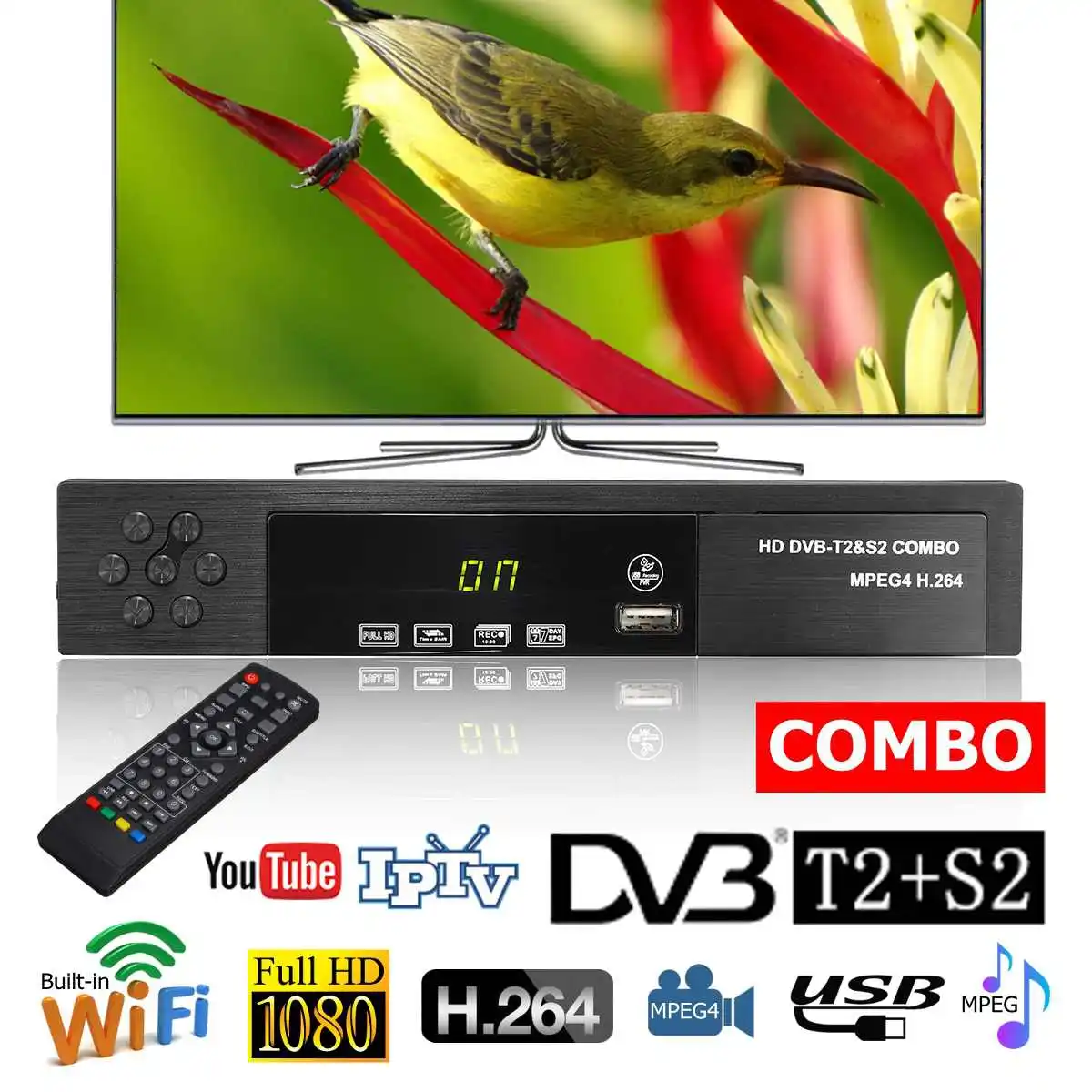 USB 2.0 DVB S2 T2 TV Tuner DVB-S2 DVB-T2 Combo Receiver set top box Full-HD Digital Smart TV Box MPEG4 Support Wifi Antenna
USB 2.0 DVB S2 T2 TV Tuner DVB-S2 DVB-T2 Combo Receiver set top box Full-HD Digital Smart TV Box MPEG4 Support Wifi Antenna