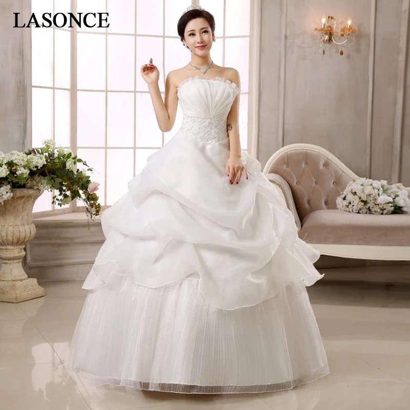 LASONCE Pleat Strapless Lace Appliques Ball Gown Wedding Dresses Off The Shoulder Tiered Backless Bridal Gowns
LASONCE Pleat Strapless Lace Appliques Ball Gown Wedding Dresses Off The Shoulder Tiered Backless Bridal Gowns