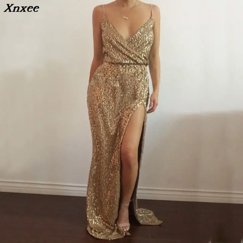 Xnxee gold suspender backless sequin glitter dress woman clothes vestidos jurken long party dresses high quality women fashion
Xnxee gold suspender backless sequin glitter dress woman clothes vestidos jurken long party dresses high quality women fashion