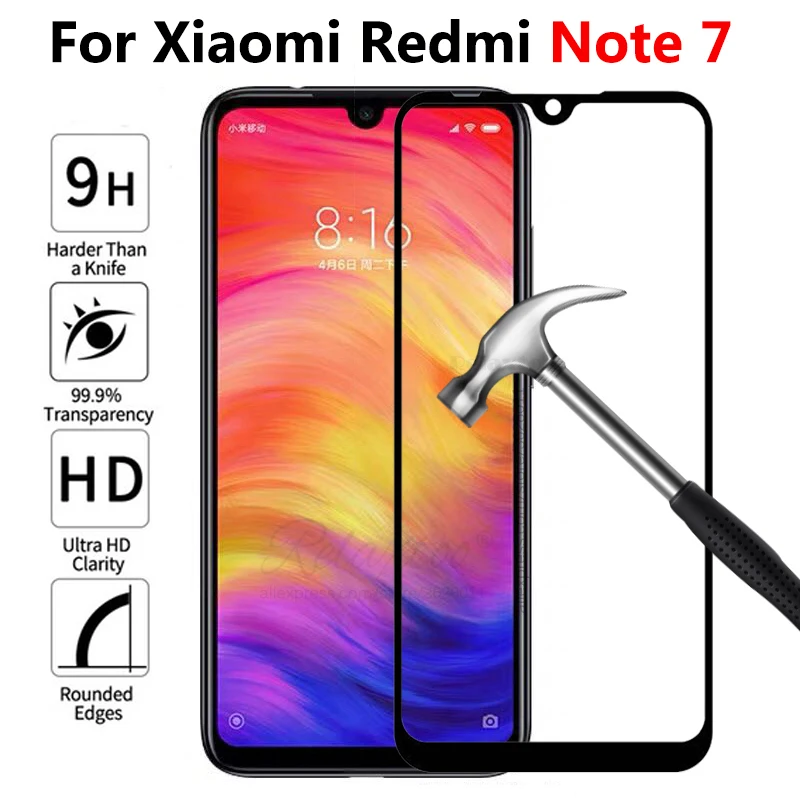 Чехол для Xiaomi Redmi Note 7 полное покрытие закаленное стекло Защита экрана на Xiomi Note7