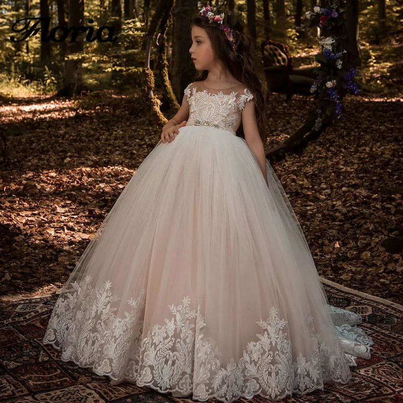 Beautiful Lace Floral Flower Girl Dress 2019 First Communion Dress V Back Champagne Kids Tulle Pageant Ball Gown for Prom Party
Beautiful Lace Floral Flower Girl Dress 2019 First Communion Dress V Back Champagne Kids Tulle Pageant Ball Gown for Prom Party