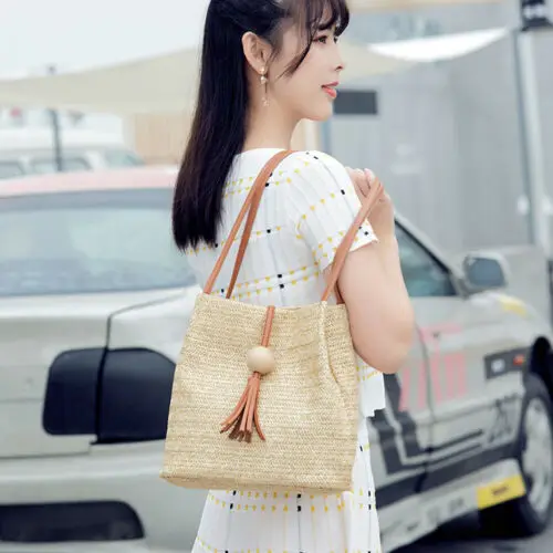 Faroot Brand Shopping Bag Women Straw Rattan Bags Woven Handbags Shoulder Knitted Purse Travel Tassel Ladies Storage | Дом и сад