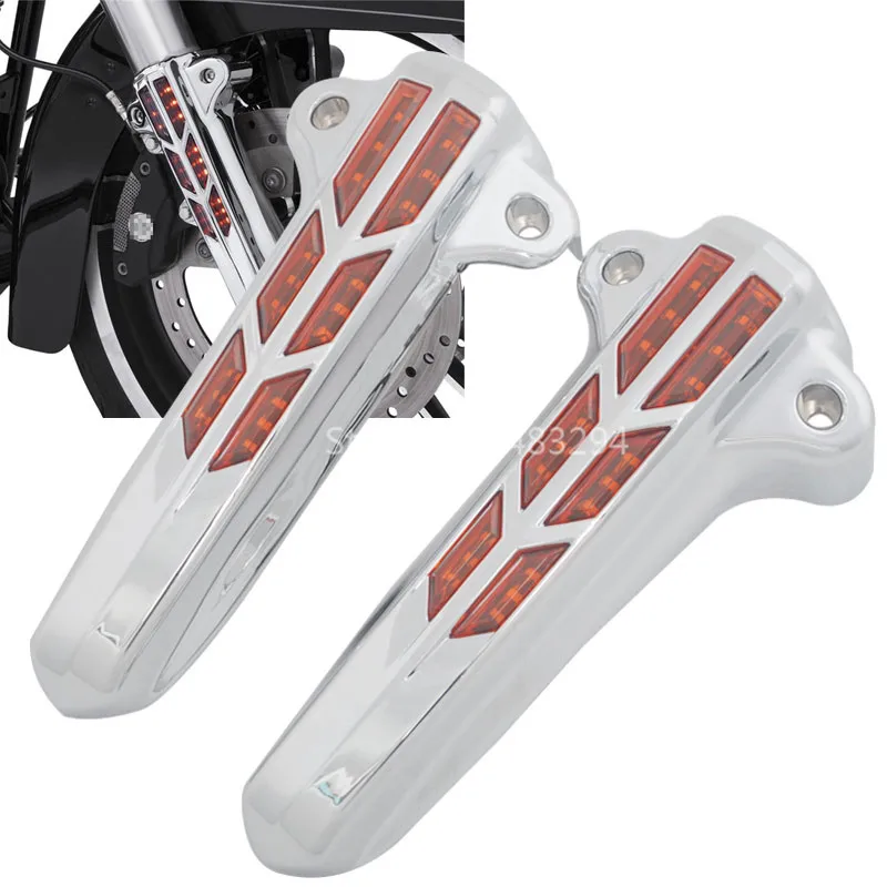 Front Lower Fork Leg Silver Covers Red Lens & LED Accent Signal Lights Fit For 2014-Up Harley Touring FLHT FLHX FLHR Motorcycles
Front Lower Fork Leg Silver Covers Red Lens & LED Accent Signal Lights Fit For 2014-Up Harley Touring FLHT FLHX FLHR Motorcycles