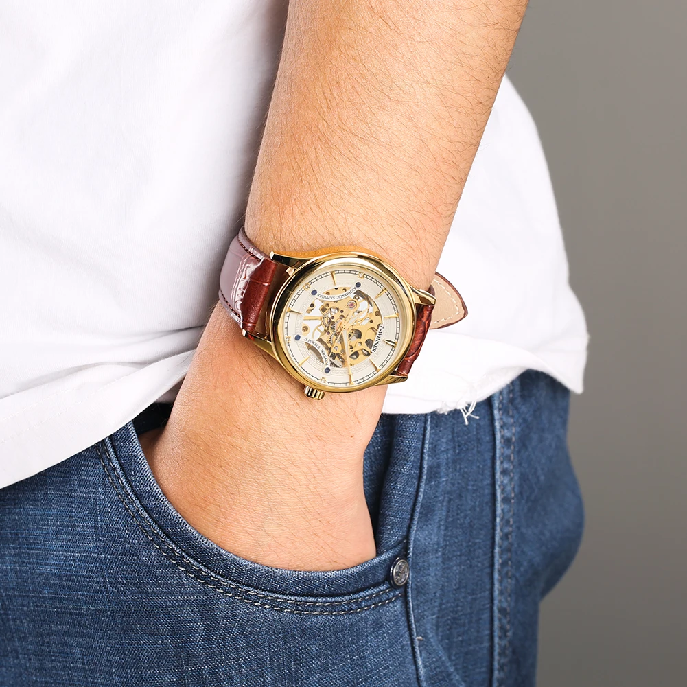 Elegant Skeleton Watch Transparent Hand-winding Mechanical Watch Golden Gear Luminous Hands Mechanical Wristwatches Male Gifts
Elegant Skeleton Watch Transparent Hand-winding Mechanical Watch Golden Gear Luminous Hands Mechanical Wristwatches Male Gifts