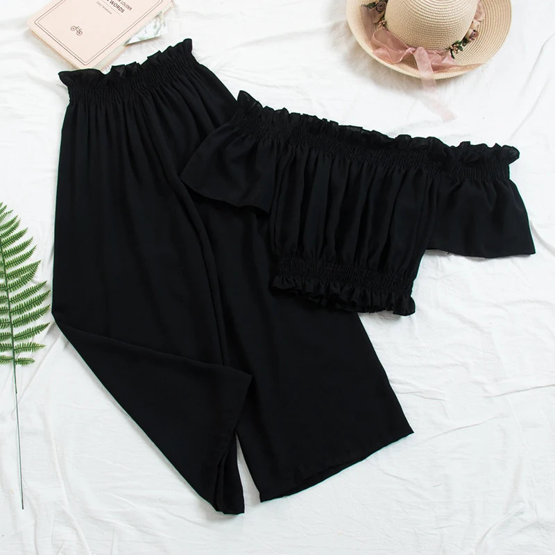2019 Summer Beach Two Piece Sets Clothes Women Sexy Slash Neck Crop Top+Wide Leg Pants Suits Loose Pants 2 Pcs Set Feminino
2019 Summer Beach Two Piece Sets Clothes Women Sexy Slash Neck Crop Top+Wide Leg Pants Suits Loose Pants 2 Pcs Set Feminino