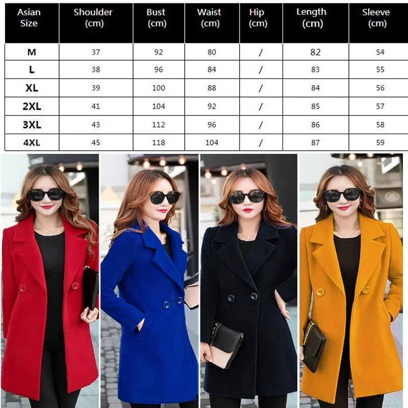 2020 Autumn Winter Jacket Women Cashmere Overcoat Wool Coat Plus Size Slim Warm Long Cotton Blend Clothes Outerwear Okd578 | Женская