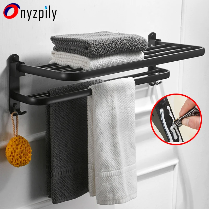 Чёрный держатель для полотенец Onyzpily ванной комнаты складная вешалка хранения