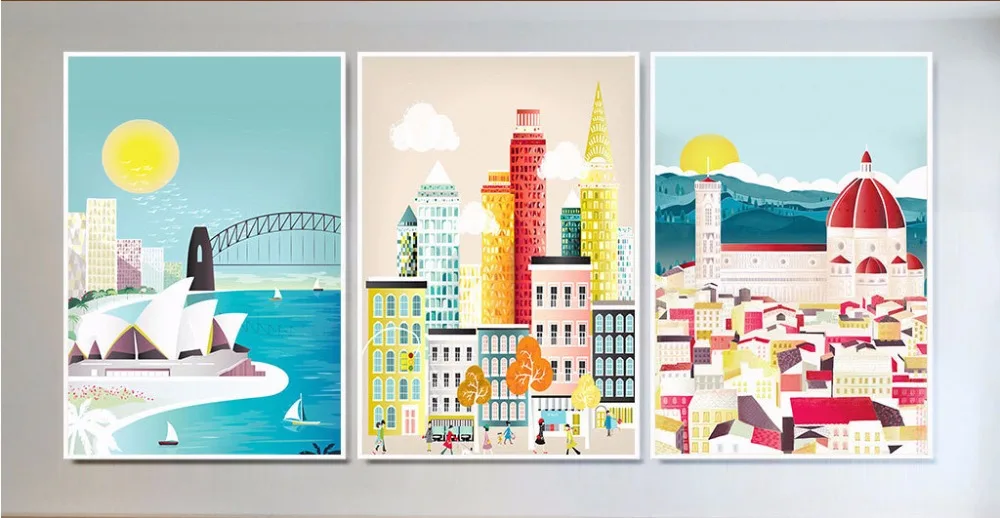 Creative 3 pieces spray paintings painted on canvas seaside villas urban construction children's bedroom decorative painting
Creative 3 pieces spray paintings painted on canvas seaside villas urban construction children's bedroom decorative painting