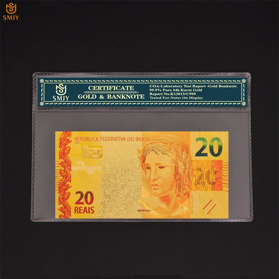Bank Bill 24k Gold Foil Brazil 20 Reais Gold Banknote Collection With PVC COA Gift For Business
Bank Bill 24k Gold Foil Brazil 20 Reais Gold Banknote Collection With PVC COA Gift For Business