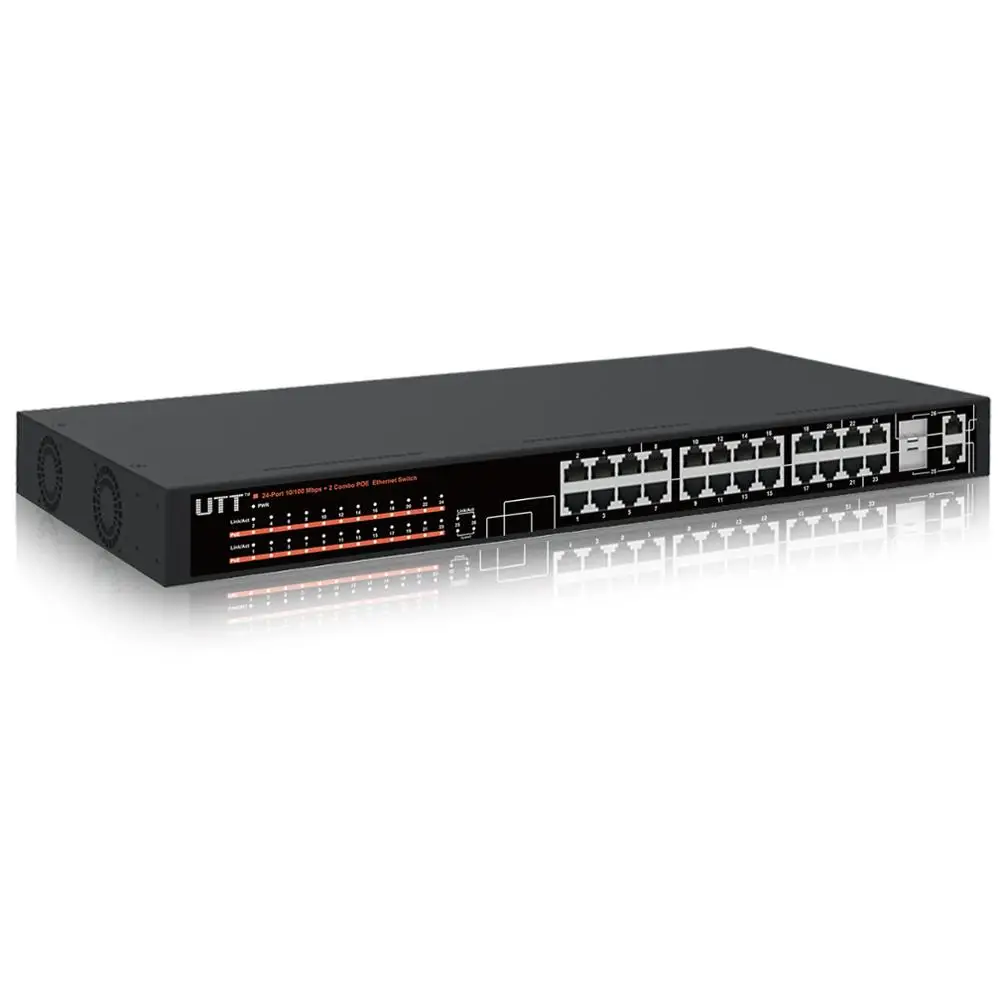 UTT S1242P 24-Port Unmanaged Ethernet 24 PoE Switch 260W 802.3af/at 2 Gigabit RJ45 Uplink Ports for IP Camera & AP Access Point
UTT S1242P 24-Port Unmanaged Ethernet 24 PoE Switch 260W 802.3af/at 2 Gigabit RJ45 Uplink Ports for IP Camera & AP Access Point
