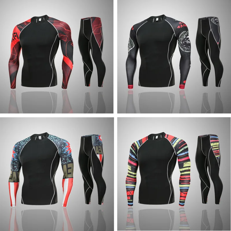 2019 Men Crossfit 3D compression fitness suit MMA fitness Running shirt Quick-drying suit T-Shirts Tights Brand ropa 2 unids/set
2019 Men Crossfit 3D compression fitness suit MMA fitness Running shirt Quick-drying suit T-Shirts Tights Brand ropa 2 unids/set