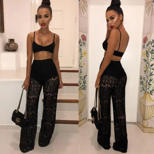 HIRIGIN Women Sexy lace Sleeveless Tops Long Loose Playsuit Clubwear Wide Pants Lady Outfit Sets
HIRIGIN Women Sexy lace Sleeveless Tops Long Loose Playsuit Clubwear Wide Pants Lady Outfit Sets