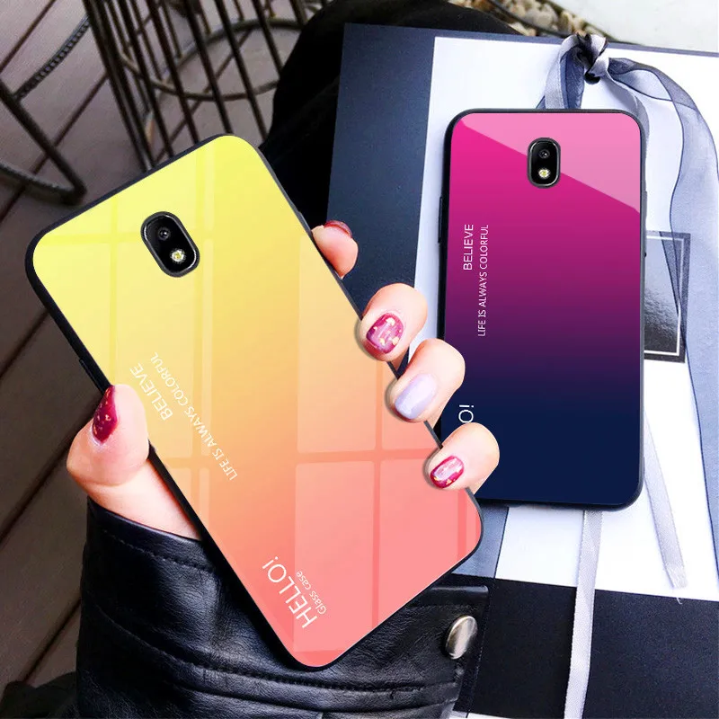Чехол для Samsung J3 2018 J337 градиентная закаленная стеклянная задняя крышка чехол