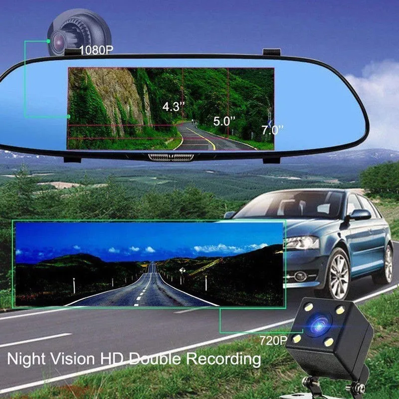 HD 1080P Dual Lens 7'' Auto Rearview Mirror Camera Recorder Car DVR Sprint Cam New Details
HD 1080P Dual Lens 7'' Auto Rearview Mirror Camera Recorder Car DVR Sprint Cam New Details