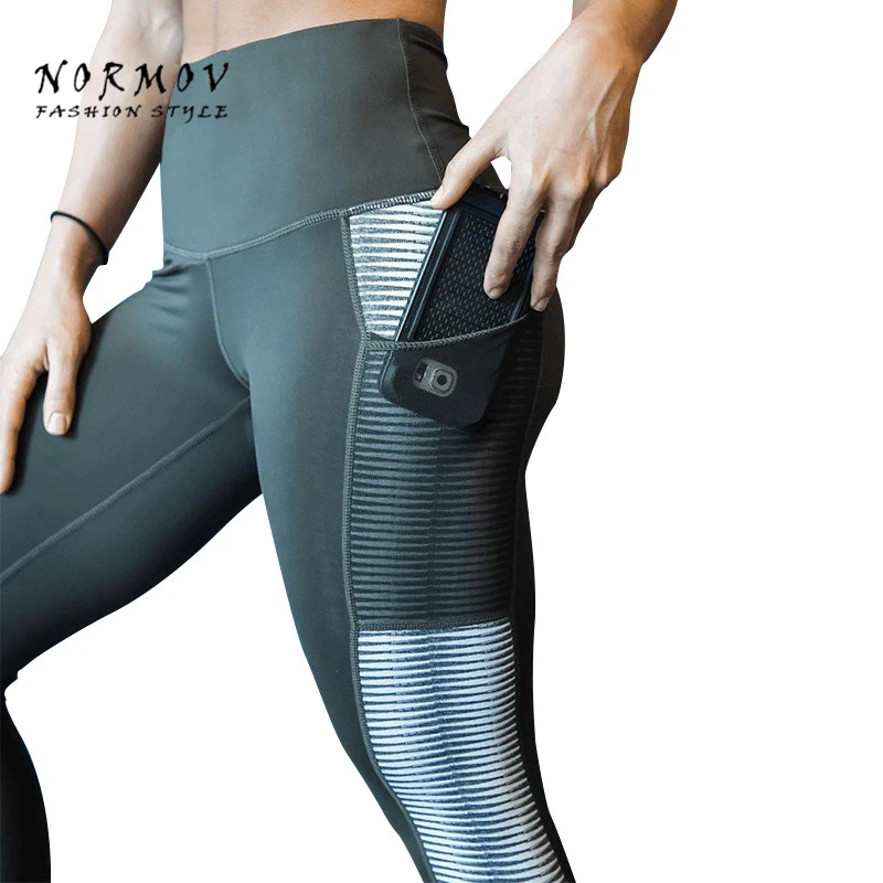 NORMOV Pocket High Waist Leggings Women Fitness Workout Activewear Printing Trouser Fashion Patchwork Push Up Casual | Женская одежда