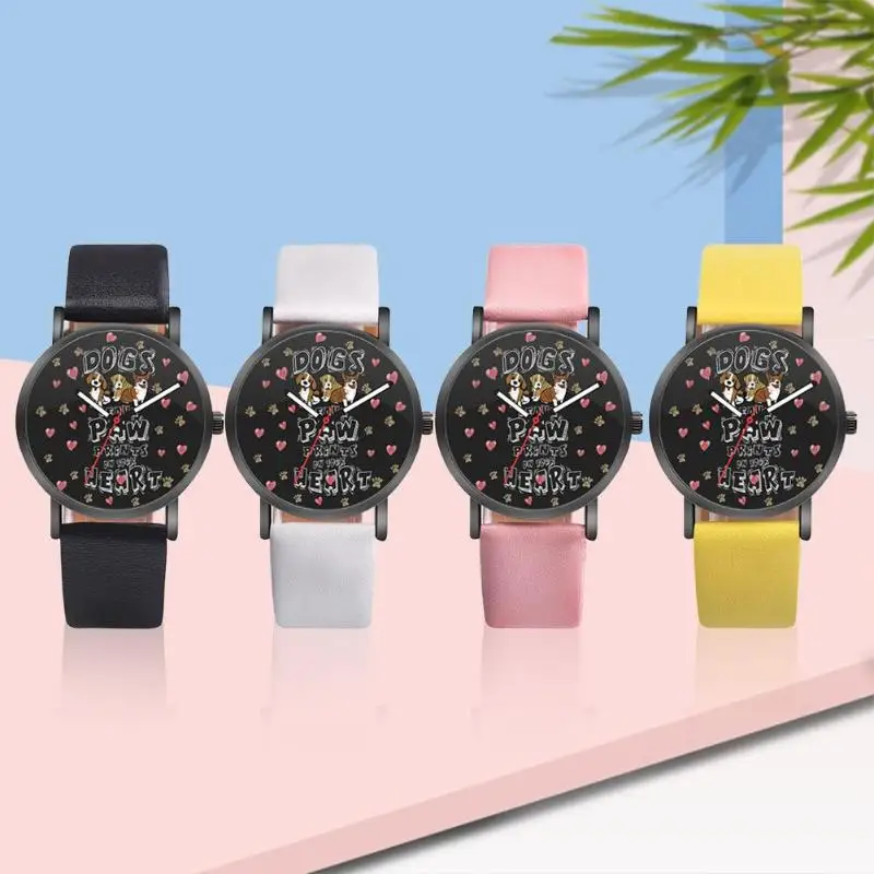 Cute Dogs Print Women Girls Leather Band Casual Analog Quartz Wristwatches | Наручные часы