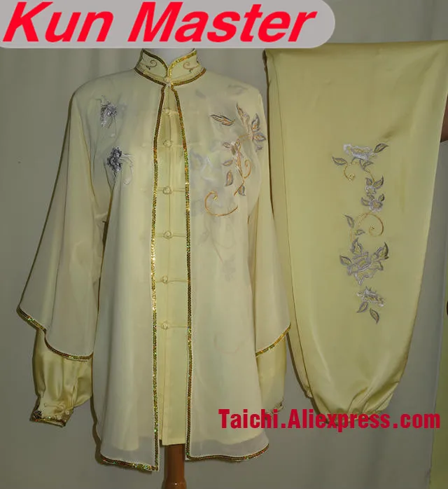 Custom Tai Chi Performance Uniform Gold And Silver Embroidery Martial Art Clothing For Kung Fu Yellow Color Three Pieces
Custom Tai Chi Performance Uniform Gold And Silver Embroidery Martial Art Clothing For Kung Fu Yellow Color Three Pieces