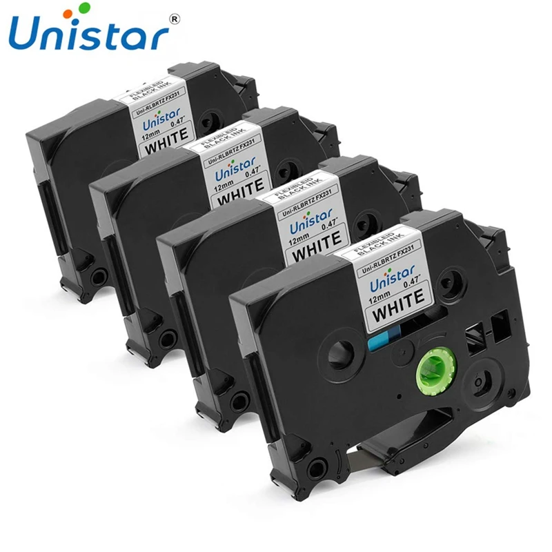 Гибкая ламинированная лента Unistar, 4 упаковки, совместима с Brother TZe-FX231, ленты для кабелей, черные на белых 12 мм, наклейка FX231
Гибкая ламинированная лента Unistar, 4 упаковки, совместима с Brother TZe-FX231, ленты для кабелей, черные на белых 12 мм, наклейка FX231