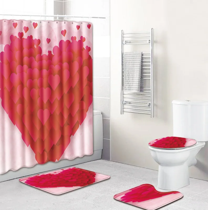 Love Heart Shower Curtain Set Polyester Waterproof Bath Curtain 180x180cm With Bathroom Mat Set
Love Heart Shower Curtain Set Polyester Waterproof Bath Curtain 180x180cm With Bathroom Mat Set