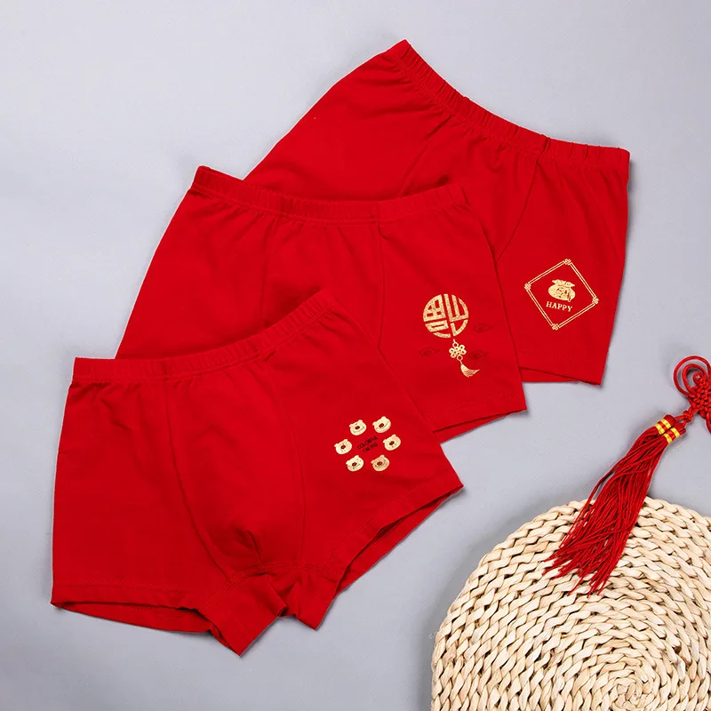 3PCS Children's Underwear zhong tong Cotton Boy Girls Boxer Red lingerie panties Comfortable breathable combination underwear | Мужская