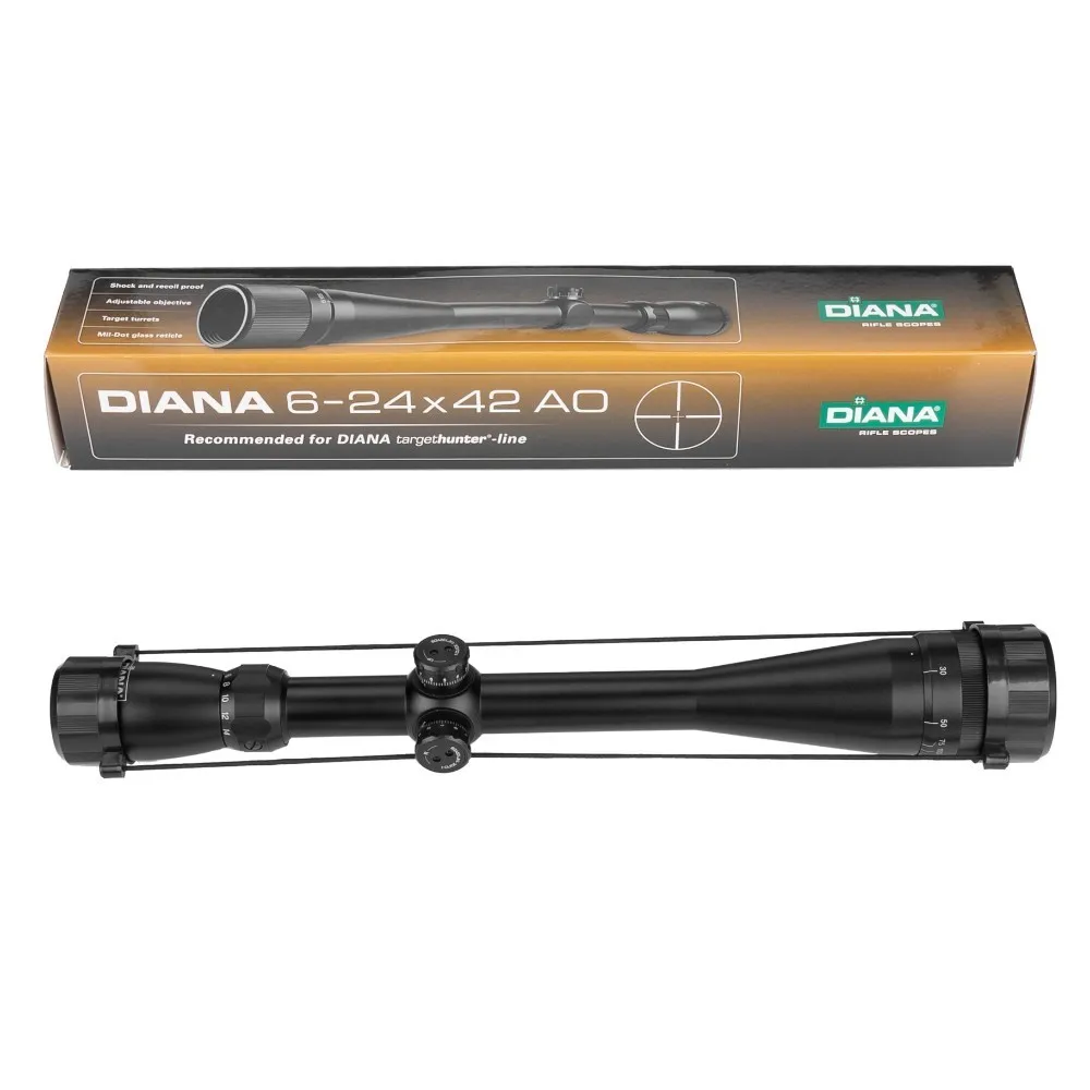 DIANA Tactical 6-24x42 AOL Riflescope Mil Dot Reticle Optical Sight Air Rifle Scope Airsoft Sniper Rifle Hunting Scopes
DIANA Tactical 6-24x42 AOL Riflescope Mil Dot Reticle Optical Sight Air Rifle Scope Airsoft Sniper Rifle Hunting Scopes