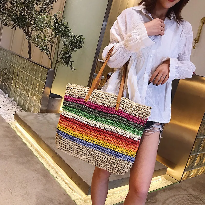 Fashion Lady Handbag Beach Rainbow Color Lady Handbag Shoulder Korean Version Of The Trend Beach Straw Bag
Fashion Lady Handbag Beach Rainbow Color Lady Handbag Shoulder Korean Version Of The Trend Beach Straw Bag
