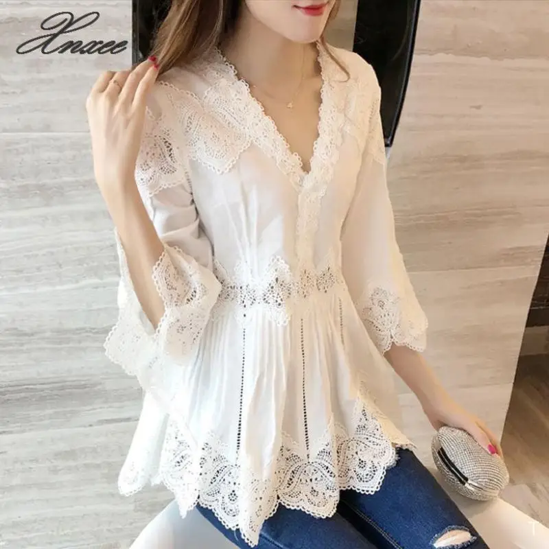 Korean fashion Lace shirts Patchwork Hollow out Women blouse Female Casual Ruffles Crochet White Tops blusa feminina
Korean fashion Lace shirts Patchwork Hollow out Women blouse Female Casual Ruffles Crochet White Tops blusa feminina