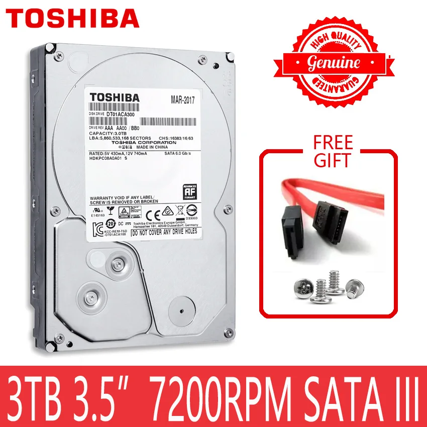 

TOSHIBA 3TB HDD HD 7200RPM 3.5" 64MB 3000GB 3000G SATA3 Internal Hard Disk Drive for Desktop PC