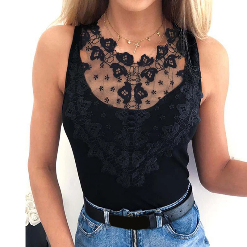 Ladies Elegant Patchwork Vest Tops Black White Summer Blouse Women Sexy Lace Shirt Office Casual Mesh Top Women's Clothes 2019
Ladies Elegant Patchwork Vest Tops Black White Summer Blouse Women Sexy Lace Shirt Office Casual Mesh Top Women's Clothes 2019