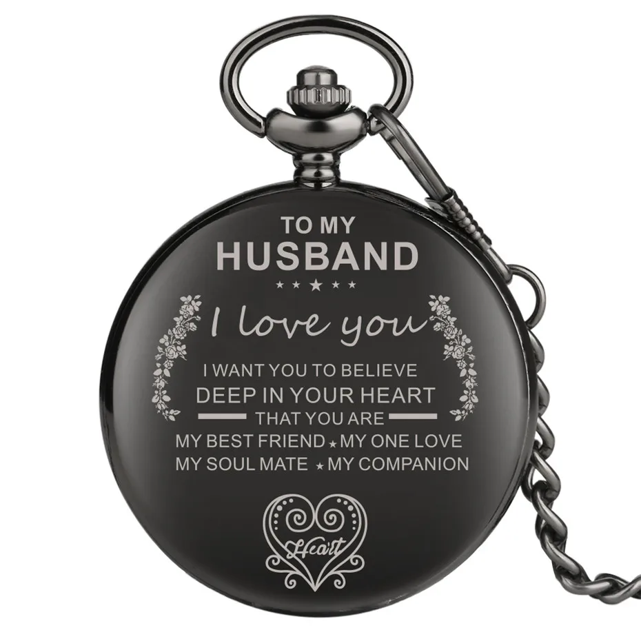 Special Engraved Words To My Husband Theme Quartz Pocket Watch Steampunk Pocket Chain Smooth Black Vintage Watches Birthday Gift
Special Engraved Words To My Husband Theme Quartz Pocket Watch Steampunk Pocket Chain Smooth Black Vintage Watches Birthday Gift