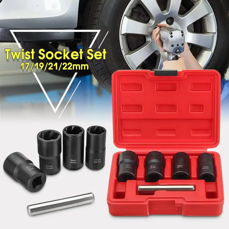 5pcs Twist Socket Set 1/2 inch Drive Wheel Lock Nut Remover /Removal 17mm 19mm 21mm 22mm Twisted Socket
5pcs Twist Socket Set 1/2 inch Drive Wheel Lock Nut Remover /Removal 17mm 19mm 21mm 22mm Twisted Socket