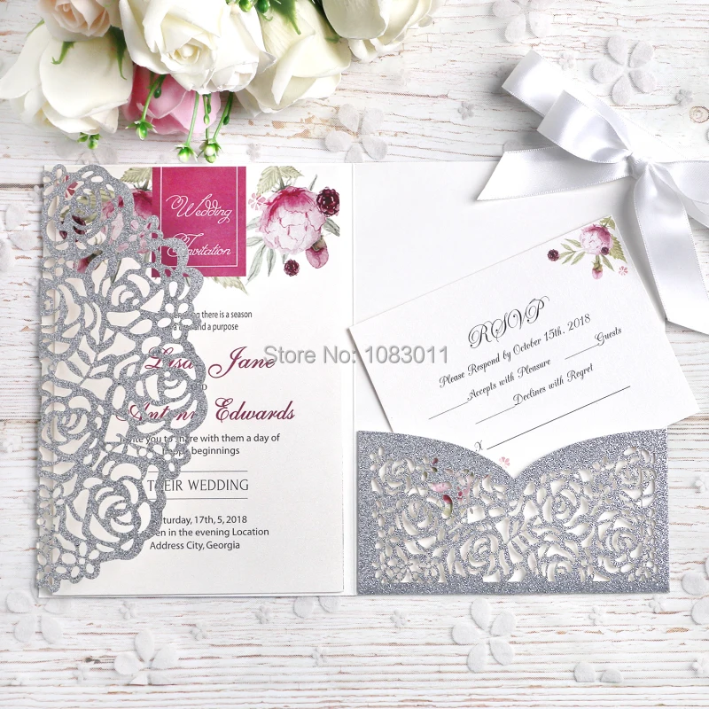 PONATIA 20 PCS Silver Glitter Laser Cut Bling Invitations Card With Ribbon For Wedding Bridal Shower Engagement Birthday
PONATIA 20 PCS Silver Glitter Laser Cut Bling Invitations Card With Ribbon For Wedding Bridal Shower Engagement Birthday