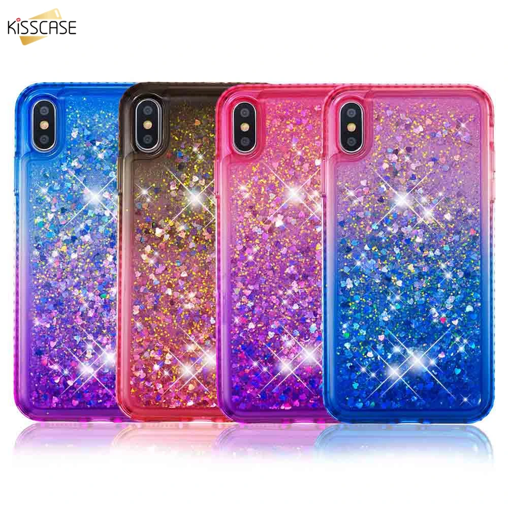 KISSCASE градиентный жидкий зыбучий песок чехол для телефона iPhone XR XS MAX блестящая