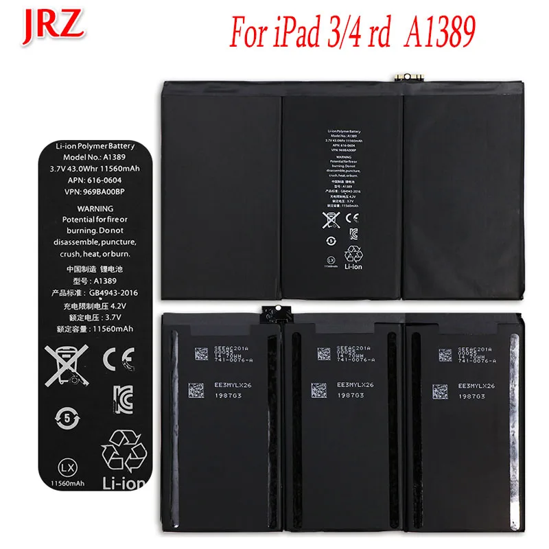Аккумулятор JRZ 11560 мАч для iPad 3/4 rd A1403 A1416 A1430 A1433 A1459 A1460 A1389 3/4|Батареи планшетов и