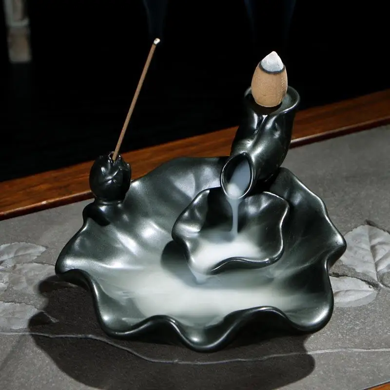 Lotus Leaf Incense Burner Smoke Waterfall Backflow Incense Holder Ceramic Censer Mountain River Handicraf Creative Home Decor
Lotus Leaf Incense Burner Smoke Waterfall Backflow Incense Holder Ceramic Censer Mountain River Handicraf Creative Home Decor