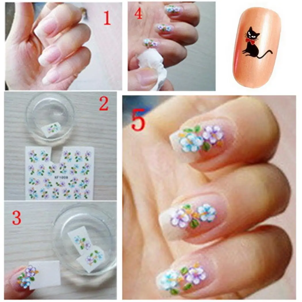 Черный милый кот дизайн передачи воды стикеры 3D на ногти Nail Art Наклейки все типы