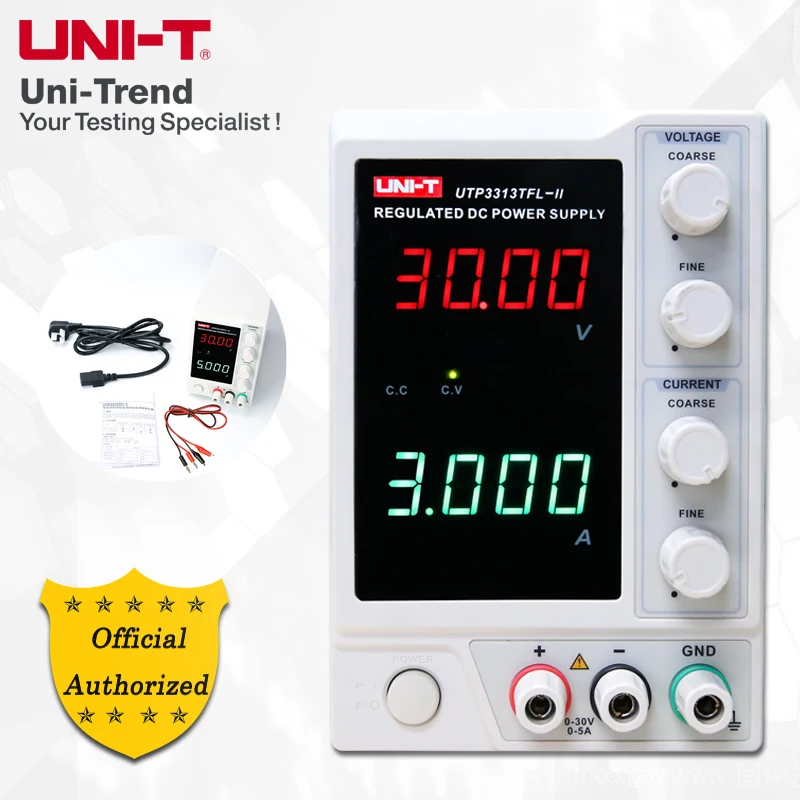 UNI-T UTP3313TFL-II DC Regulated Power Supplies; 0-30V/0-3A DC stabilized power supply (4-digit voltage and current LED display)
UNI-T UTP3313TFL-II DC Regulated Power Supplies; 0-30V/0-3A DC stabilized power supply (4-digit voltage and current LED display)