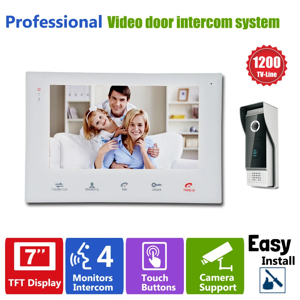 

Homefong 7"TFT HD 1200TVL Video Doorbell Camera Door Phone Doorbell Intercom System IP65 Waterproof Quality Indoor Monitors