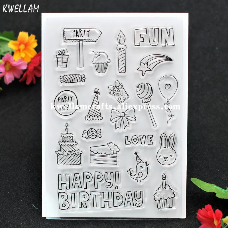 Альбом для скрапбукинга с надписью HAPPY BIRTHDAY вечерние 11 х16 см|clear stamps|rubber stamptransparent